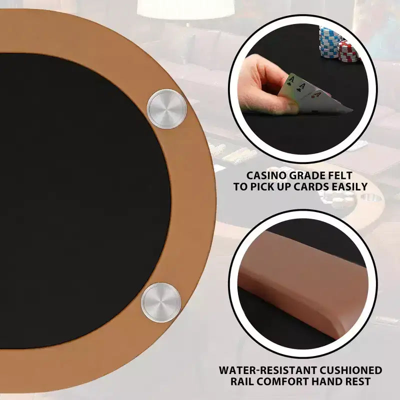 Oval poker table for 10 people - Foldable metal legs - 9 stainless steel cup holders - Waterproof padded rim