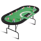 Oval poker table for 10 people - Foldable metal legs - 9 stainless steel cup holders - Waterproof padded rim