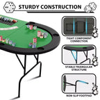 Oval poker table for 10 people - Foldable metal legs - 9 stainless steel cup holders - Waterproof padded rim