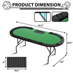 Oval poker table for 10 people - Foldable metal legs - 9 stainless steel cup holders - Waterproof padded rim