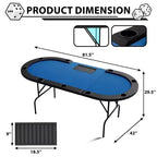 Oval poker table for 10 people - Foldable metal legs - 9 stainless steel cup holders - Waterproof padded rim