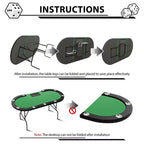 Oval poker table for 10 people - Foldable metal legs - 9 stainless steel cup holders - Waterproof padded rim