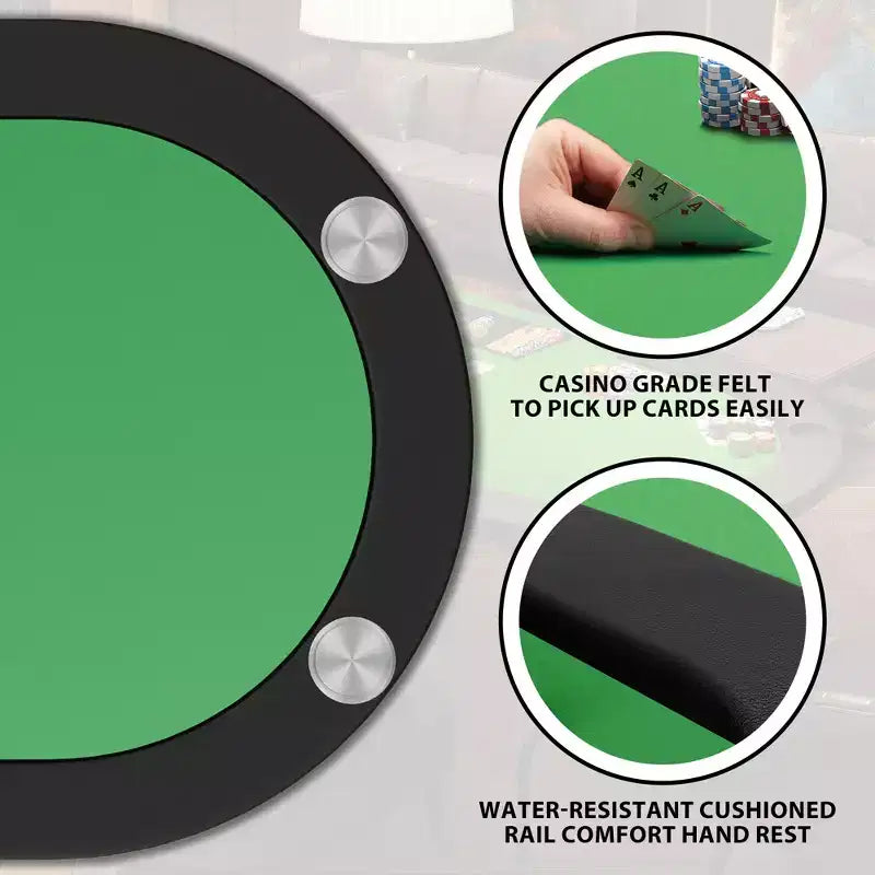 Oval poker table for 10 people - Foldable metal legs - 9 stainless steel cup holders - Waterproof padded rim