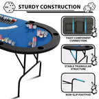 Oval poker table for 10 people - Foldable metal legs - 9 stainless steel cup holders - Waterproof padded rim
