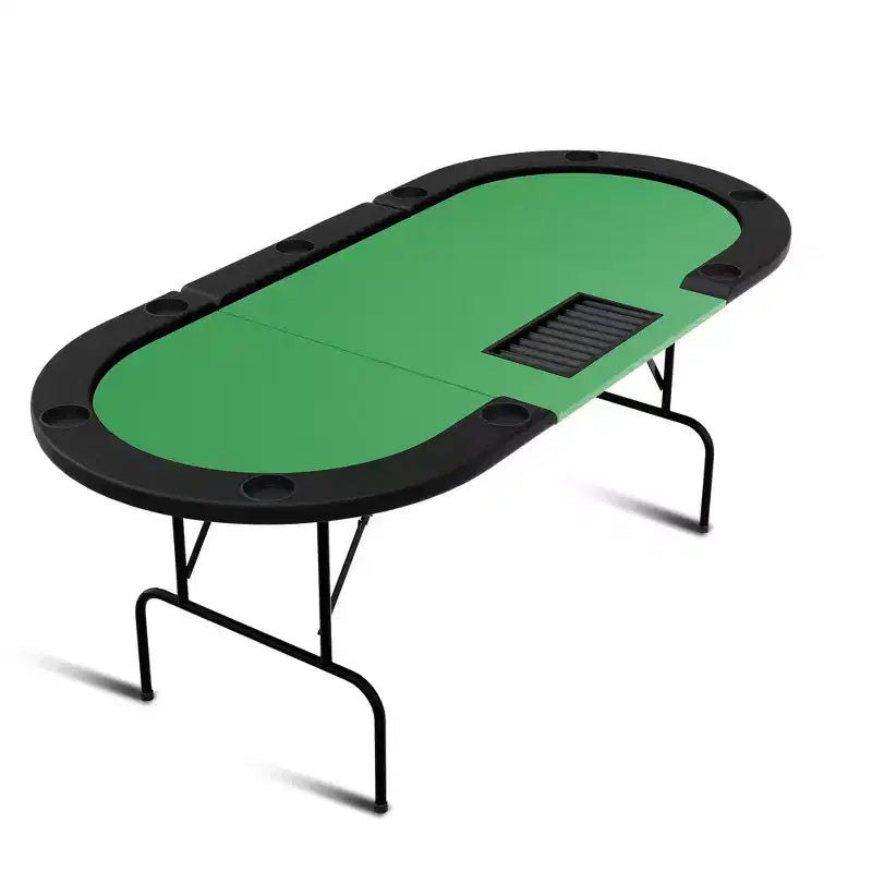 Oval poker table for 10 people - Foldable metal legs - 9 stainless steel cup holders - Waterproof padded rim