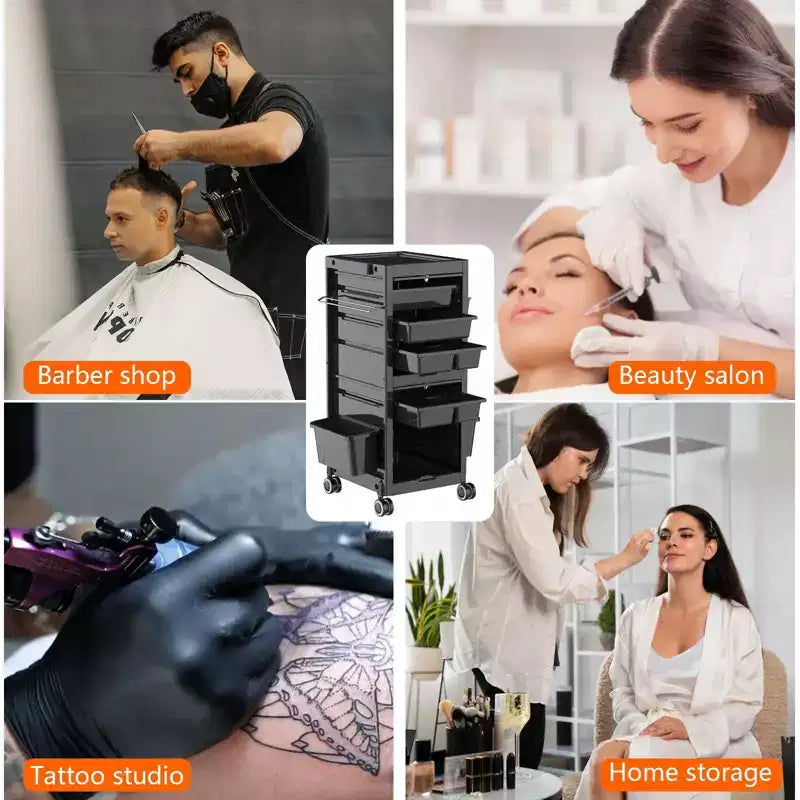 Multi-Function Rolling Storage Cart with 6 Trays, 3 Holders, Lockable Drawers with Keys, for Beauty and Hairdressing Tools, Enhanced Capacity