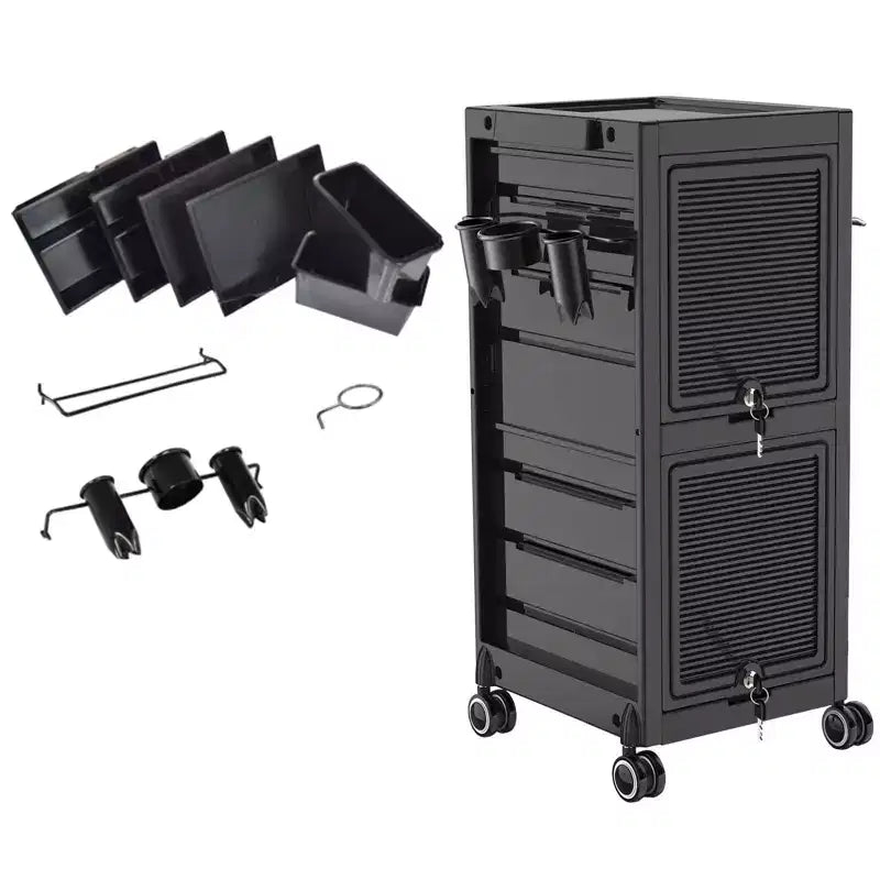 Multi-Function Rolling Storage Cart with 6 Trays, 3 Holders, Lockable Drawers with Keys, for Beauty and Hairdressing Tools, Enhanced Capacity