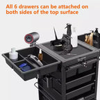 Multi-Function Rolling Storage Cart with 6 Trays, 3 Holders, Lockable Drawers with Keys, for Beauty and Hairdressing Tools, Enhanced Capacity