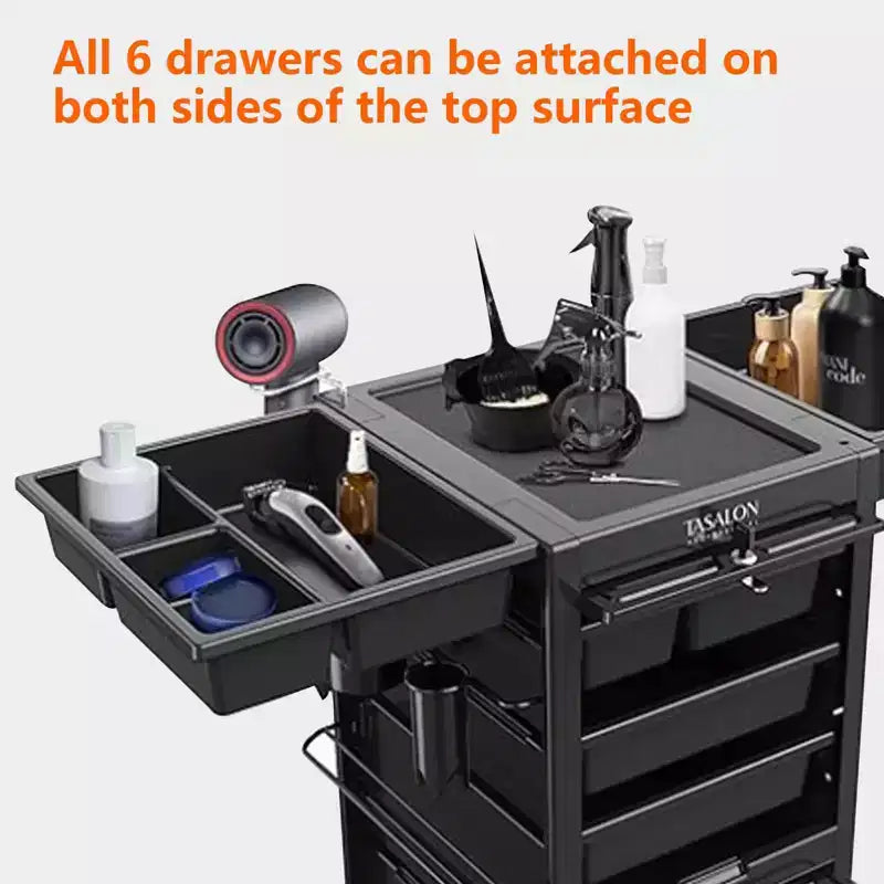Multi-Function Rolling Storage Cart with 6 Trays, 3 Holders, Lockable Drawers with Keys, for Beauty and Hairdressing Tools, Enhanced Capacity