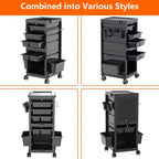 Multi-Function Rolling Storage Cart with 6 Trays, 3 Holders, Lockable Drawers with Keys, for Beauty and Hairdressing Tools, Enhanced Capacity