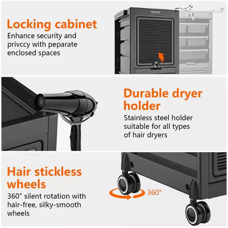Multi-Function Rolling Storage Cart with 6 Trays, 3 Holders, Lockable Drawers with Keys, for Beauty and Hairdressing Tools, Enhanced Capacity