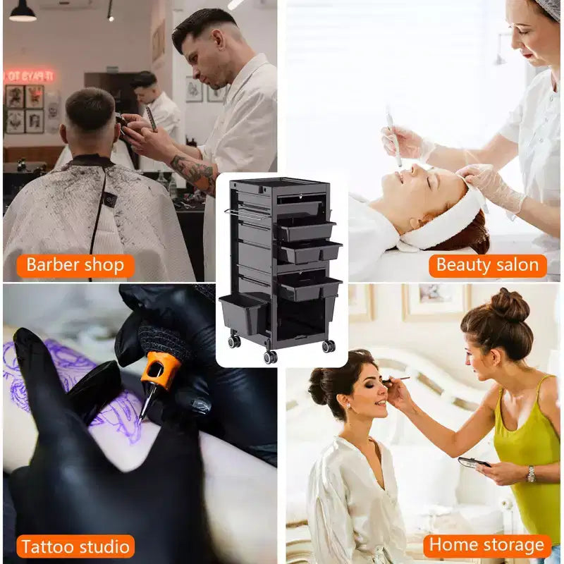 Multi-Function Rolling Storage Cart with 6 Trays, 3 Holders, Lockable Drawers with Keys, for Beauty and Hairdressing Tools, Enhanced Capacity