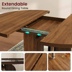 47-63 Extendable Round Dining Room Table for 4-8, Farmhouse Wooden Kitchen Table w/ Wider Leg, Metal Support, Oval Circle, for Dinner, Kitchen