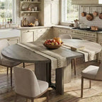 47-63 Extendable Round Dining Room Table for 4-8, Farmhouse Wooden Kitchen Table w/ Wider Leg, Metal Support, Oval Circle, for Dinner, Kitchen