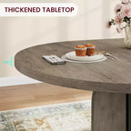 47-63 Extendable Round Dining Room Table for 4-8, Farmhouse Wooden Kitchen Table w/ Wider Leg, Metal Support, Oval Circle, for Dinner, Kitchen