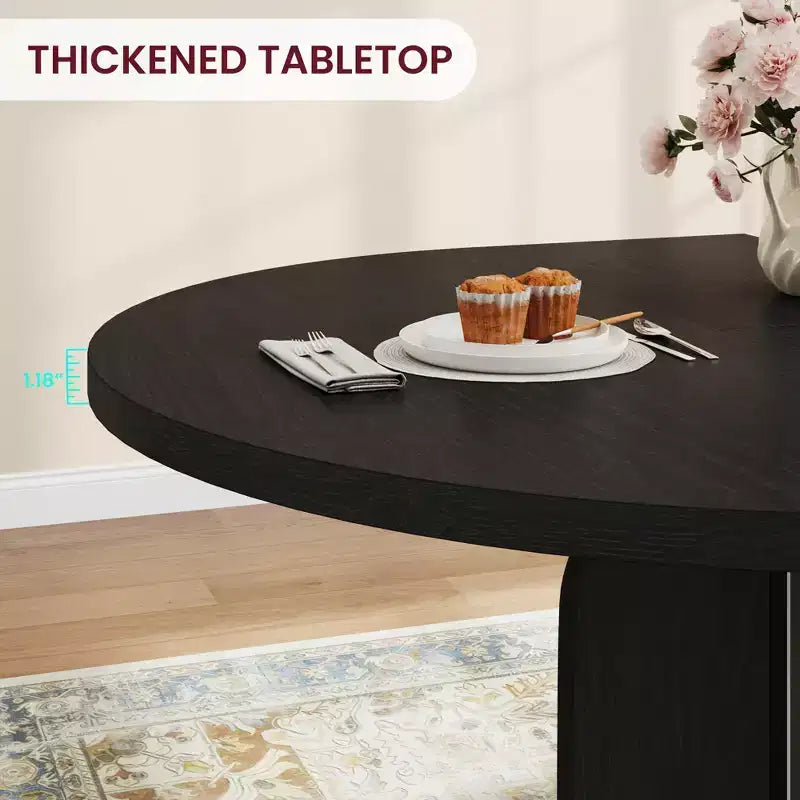 47-63 Extendable Round Dining Room Table for 4-8, Farmhouse Wooden Kitchen Table w/ Wider Leg, Metal Support, Oval Circle, for Dinner, Kitchen