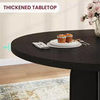 47-63 Extendable Round Dining Room Table for 4-8, Farmhouse Wooden Kitchen Table w/ Wider Leg, Metal Support, Oval Circle, for Dinner, Kitchen