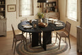 47-63 Extendable Round Dining Room Table for 4-8, Farmhouse Wooden Kitchen Table w/ Wider Leg, Metal Support, Oval Circle, for Dinner, Kitchen