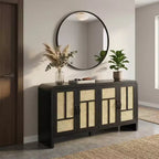 Sideboard Buffet Cabinet with Rattan Doors, Large Storage Cabinet with Shelves for Dining Room, Living Room, Entryway Storage Organizer