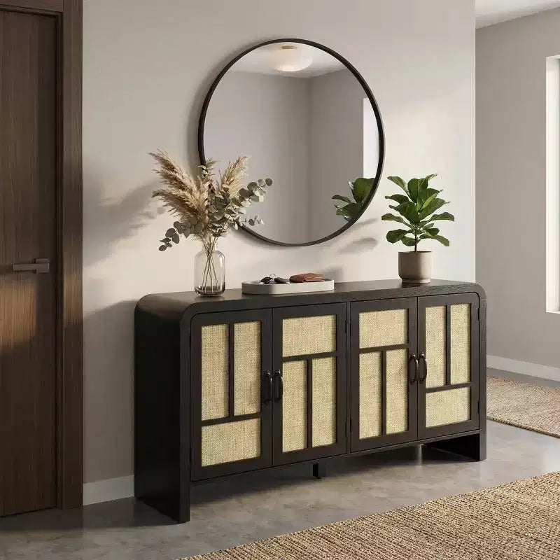 Sideboard Buffet Cabinet with Rattan Doors, Large Storage Cabinet with Shelves for Dining Room, Living Room, Entryway Storage Organizer