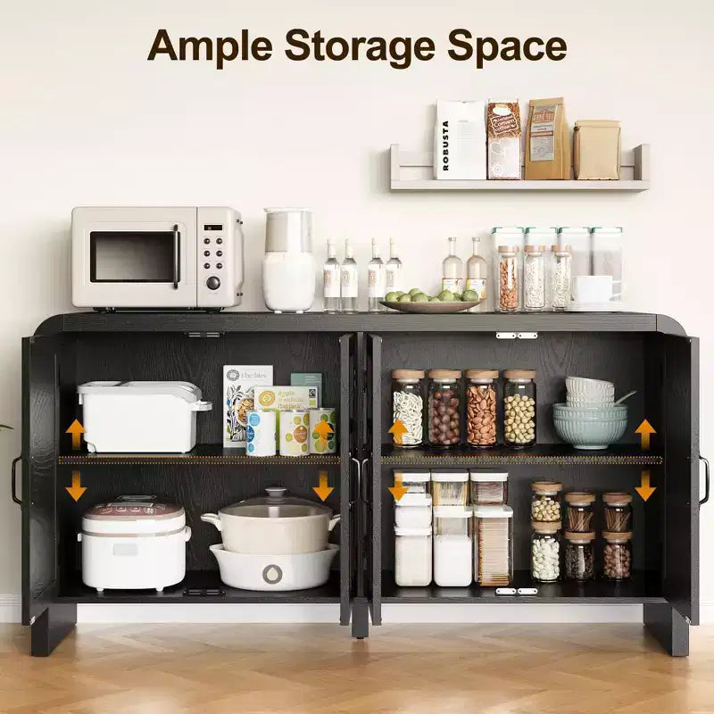 Sideboard Buffet Cabinet with Rattan Doors, Large Storage Cabinet with Shelves for Dining Room, Living Room, Entryway Storage Organizer