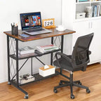 No-Assembly 3-Tier Collapsible Computer Desk with Wheels, Freestanding Metal Wire Shelf - Multipurpose Table for Study, Kitchen, Living Room, Balcony