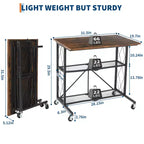 No-Assembly 3-Tier Collapsible Computer Desk with Wheels, Freestanding Metal Wire Shelf - Multipurpose Table for Study, Kitchen, Living Room, Balcony