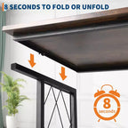 No-Assembly 3-Tier Collapsible Computer Desk with Wheels, Freestanding Metal Wire Shelf - Multipurpose Table for Study, Kitchen, Living Room, Balcony