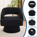 360 Swivel Velvet Barrel Chair, Modern Accent Armchair with Striped Backrest, Plush Cushion for Living Room, Bedroom