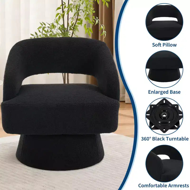 360 Swivel Velvet Barrel Chair, Modern Accent Armchair with Striped Backrest, Plush Cushion for Living Room, Bedroom
