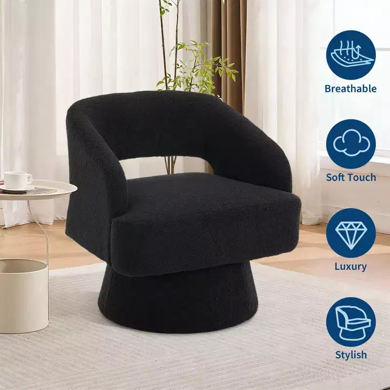 360 Swivel Velvet Barrel Chair, Modern Accent Armchair with Striped Backrest, Plush Cushion for Living Room, Bedroom