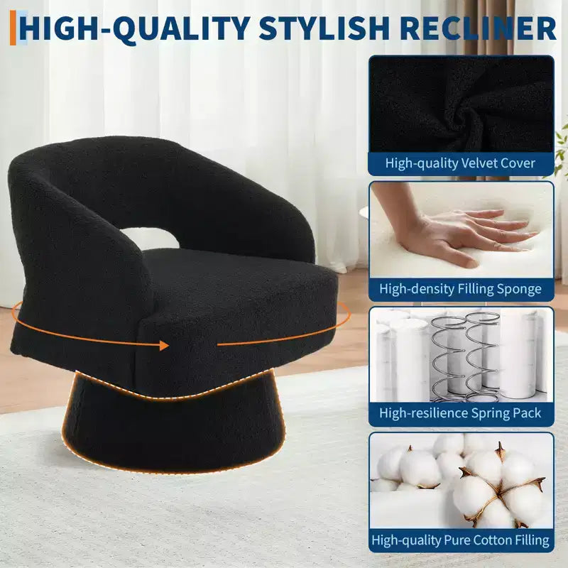 360 Swivel Velvet Barrel Chair, Modern Accent Armchair with Striped Backrest, Plush Cushion for Living Room, Bedroom