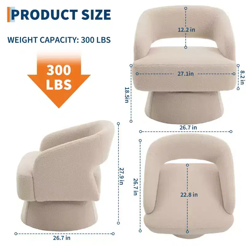 360 Swivel Velvet Barrel Chair, Modern Accent Armchair with Striped Backrest, Plush Cushion for Living Room, Bedroom