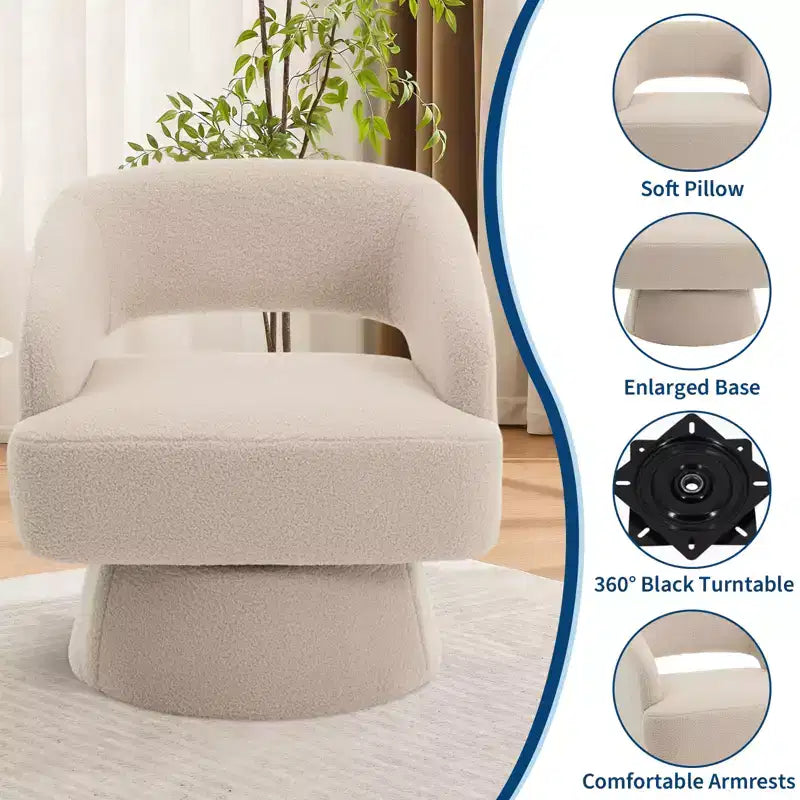 360 Swivel Velvet Barrel Chair, Modern Accent Armchair with Striped Backrest, Plush Cushion for Living Room, Bedroom