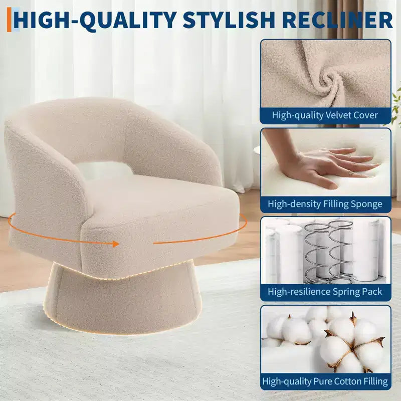 360 Swivel Velvet Barrel Chair, Modern Accent Armchair with Striped Backrest, Plush Cushion for Living Room, Bedroom