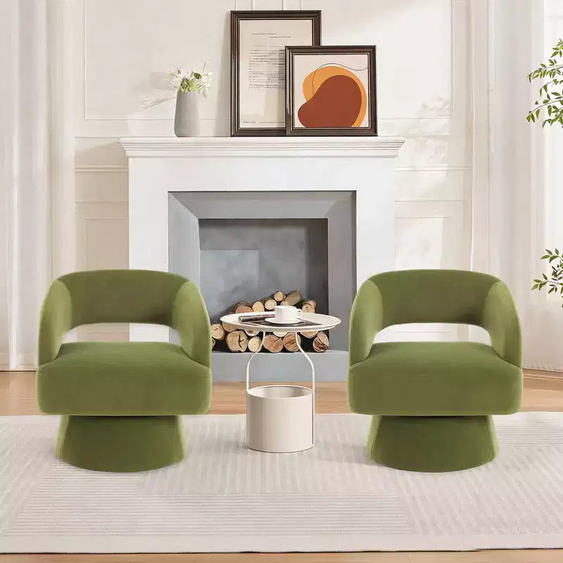 360 Swivel Velvet Barrel Chair, Modern Accent Armchair with Striped Backrest, Plush Cushion for Living Room, Bedroom