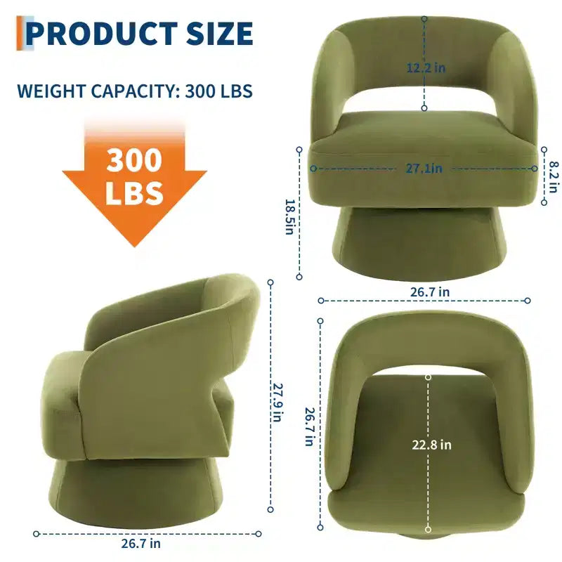 360 Swivel Velvet Barrel Chair, Modern Accent Armchair with Striped Backrest, Plush Cushion for Living Room, Bedroom