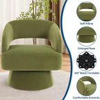 360 Swivel Velvet Barrel Chair, Modern Accent Armchair with Striped Backrest, Plush Cushion for Living Room, Bedroom