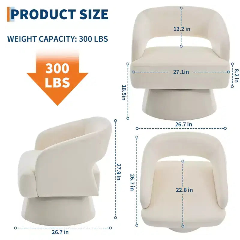 360 Swivel Velvet Barrel Chair, Modern Accent Armchair with Striped Backrest, Plush Cushion for Living Room, Bedroom