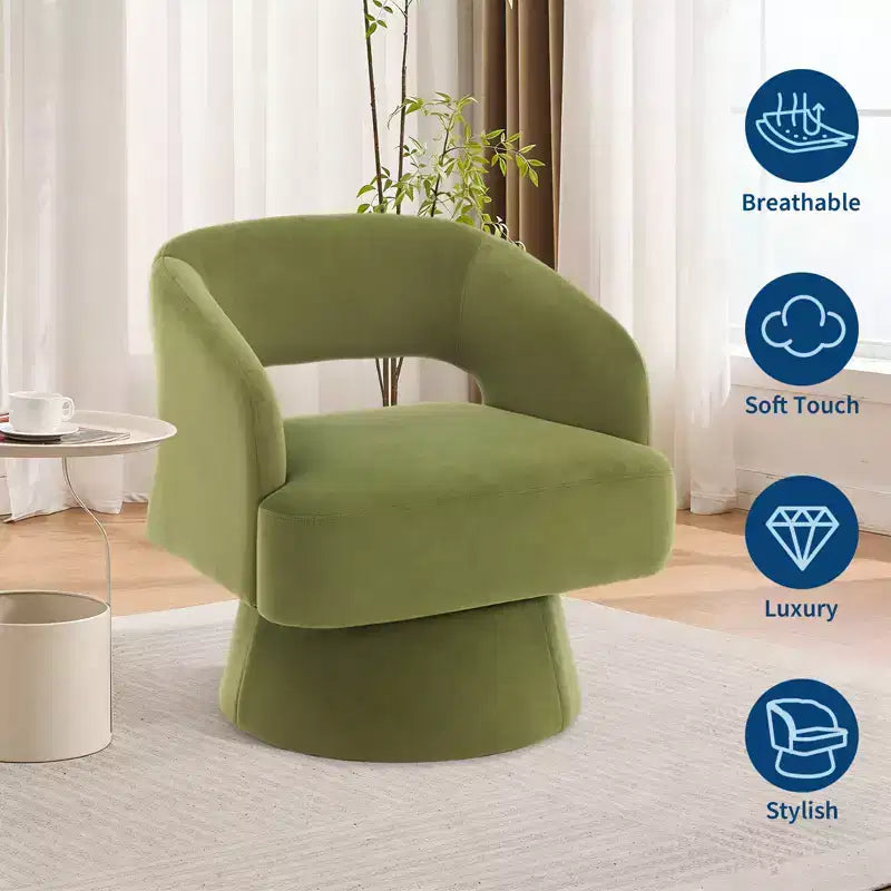 360 Swivel Velvet Barrel Chair, Modern Accent Armchair with Striped Backrest, Plush Cushion for Living Room, Bedroom