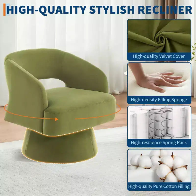 360 Swivel Velvet Barrel Chair, Modern Accent Armchair with Striped Backrest, Plush Cushion for Living Room, Bedroom