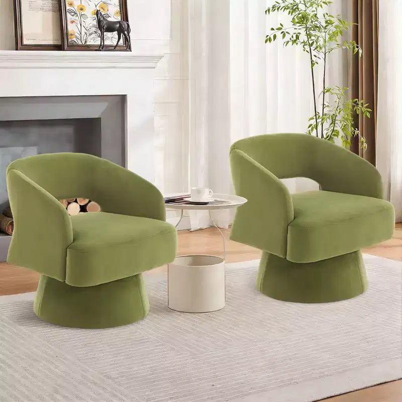 360 Swivel Velvet Barrel Chair, Modern Accent Armchair with Striped Backrest, Plush Cushion for Living Room, Bedroom