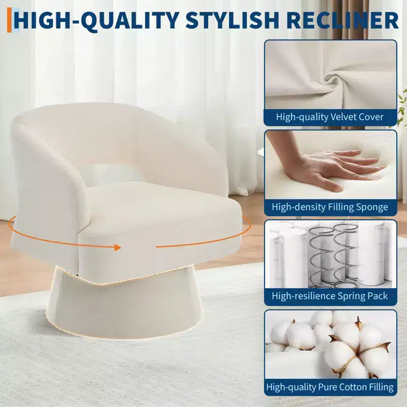 360 Swivel Velvet Barrel Chair, Modern Accent Armchair with Striped Backrest, Plush Cushion for Living Room, Bedroom