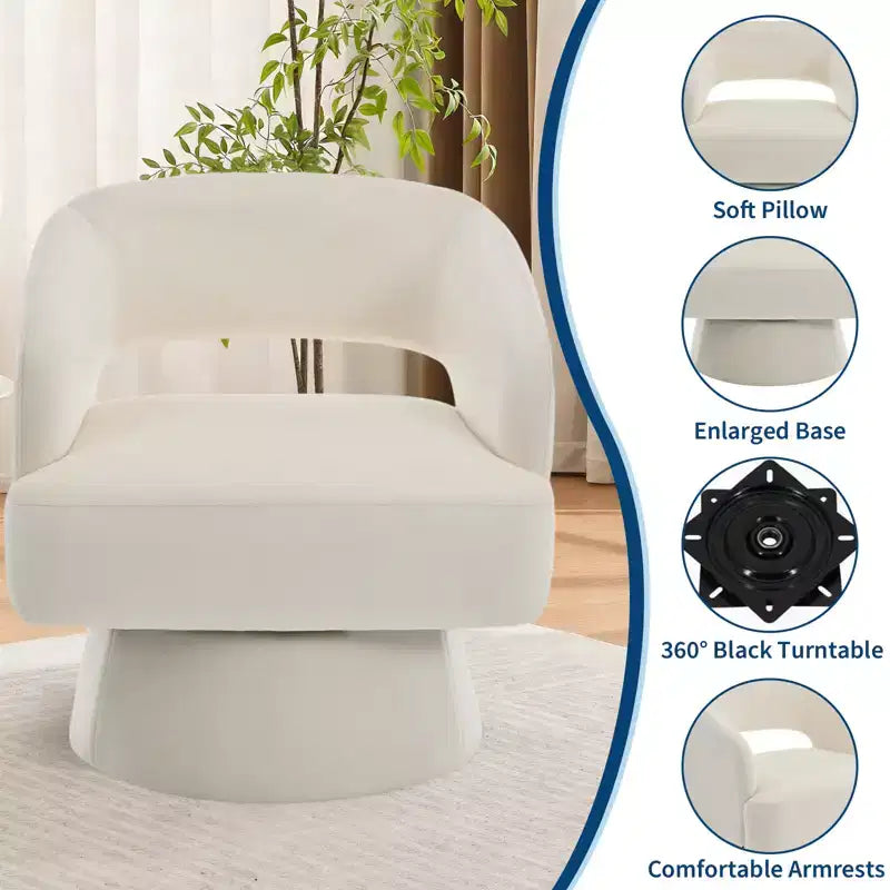 360 Swivel Velvet Barrel Chair, Modern Accent Armchair with Striped Backrest, Plush Cushion for Living Room, Bedroom
