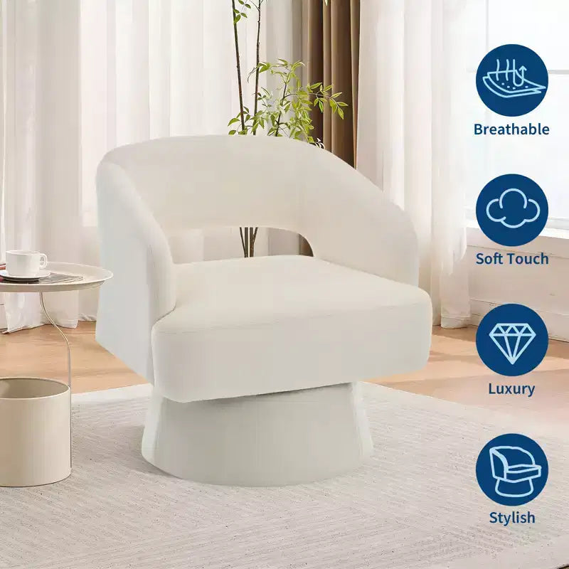 360 Swivel Velvet Barrel Chair, Modern Accent Armchair with Striped Backrest, Plush Cushion for Living Room, Bedroom