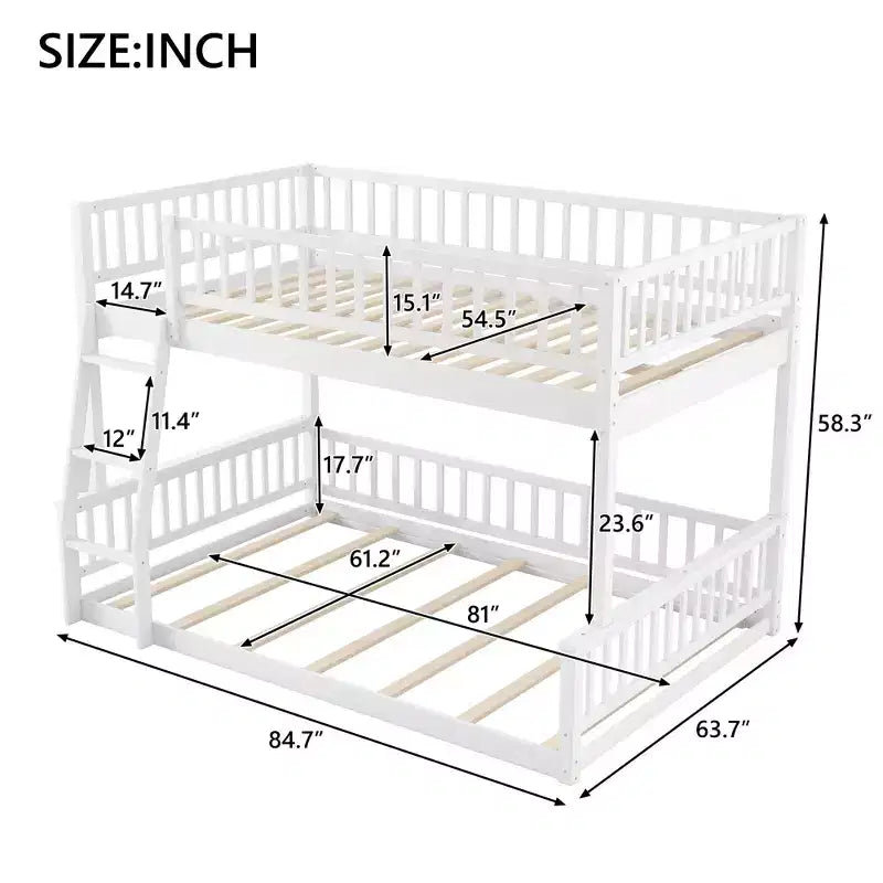 Queen Size Wood Bed with Guardrail, Ladder, Easy Assembly