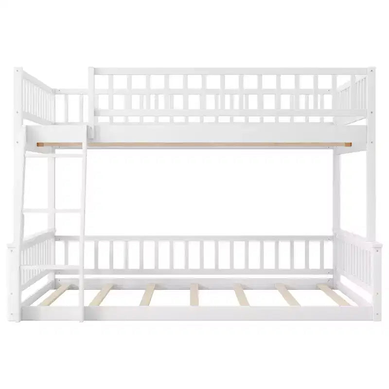 Queen Size Wood Bed with Guardrail, Ladder, Easy Assembly