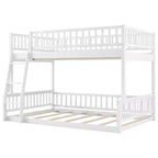 Queen Size Wood Bed with Guardrail, Ladder, Easy Assembly