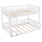 Queen Size Wood Bed with Guardrail, Ladder, Easy Assembly