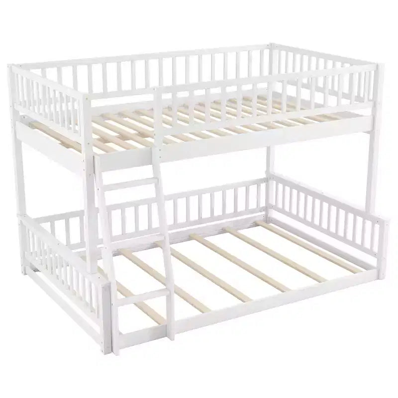 Queen Size Wood Bed with Guardrail, Ladder, Easy Assembly